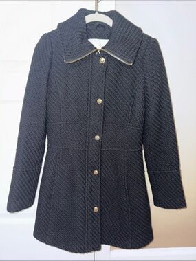 Jessica Simpson Black Quilted Button-Up Pea Coat